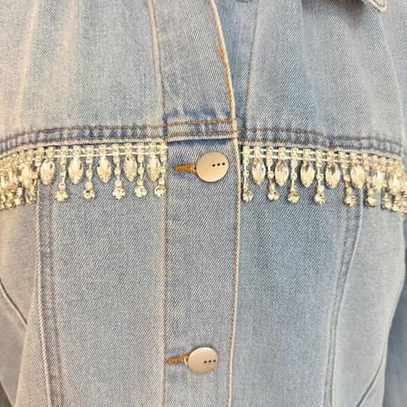 TGLA Denim Jacket Rhinestone Fringe Size M Light Wash Western Cowgirl Jean Coat - Picture 14 of 16